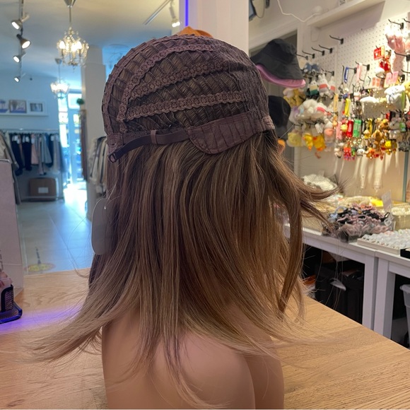- Human hair brown ombre blonde blend dark root wig main image 7